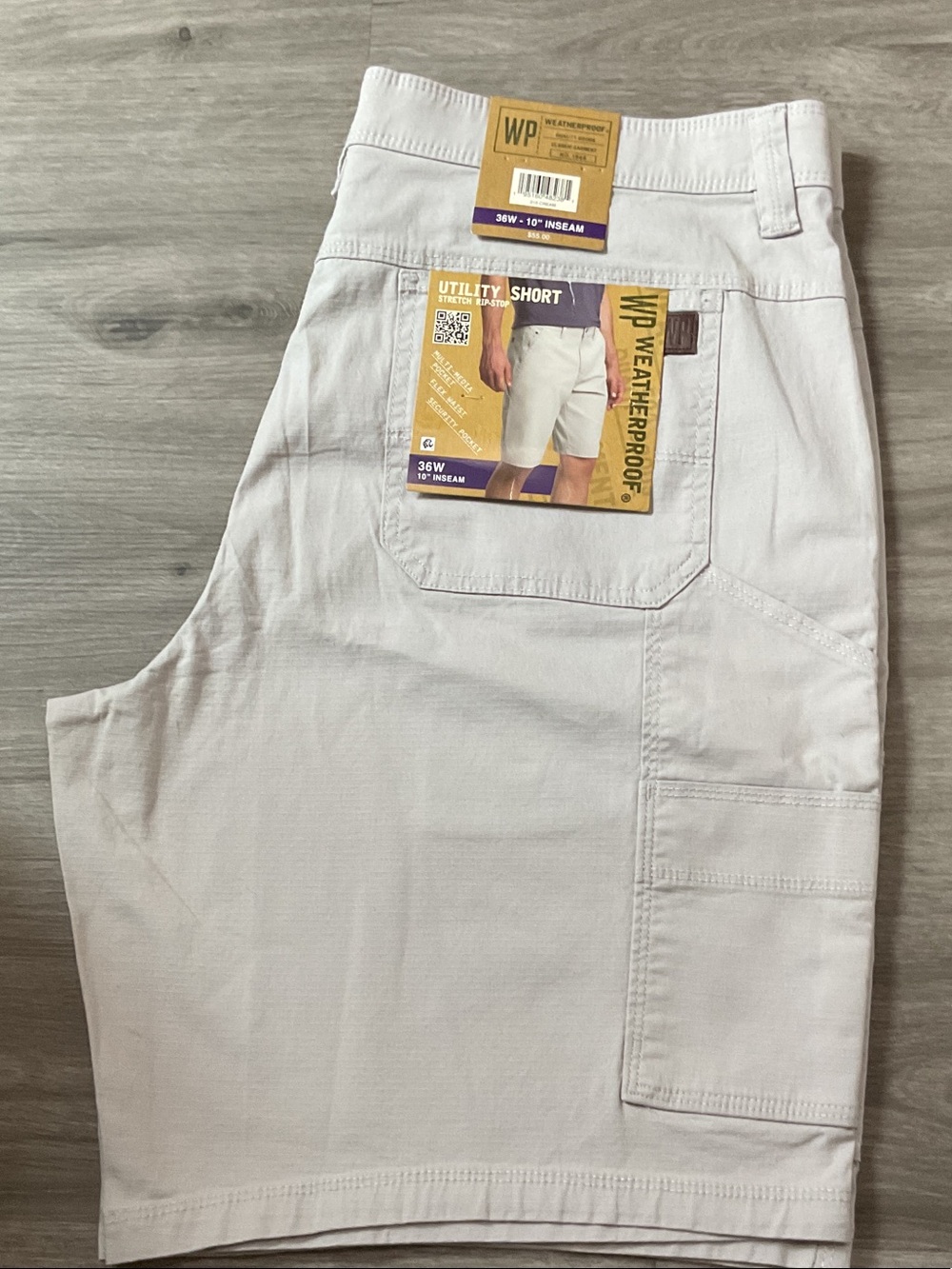 Weatherproof Men’s Utility Cargo Shorts — Cream - Picture 2 of 4